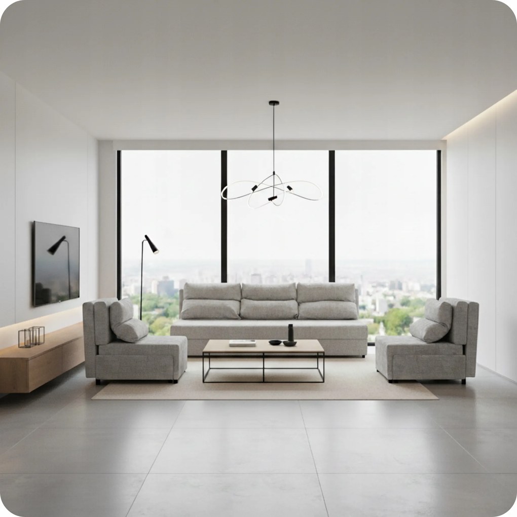 Zestaw KIMO funkcja spania sofa fotele Family Meble j. szary Ramona welur