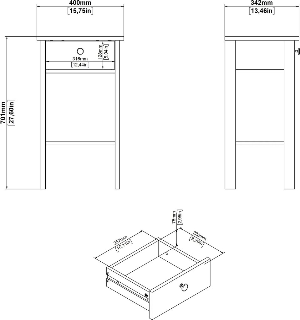 Stolik nocny z półką i szufladą Madrid, jackson hickory