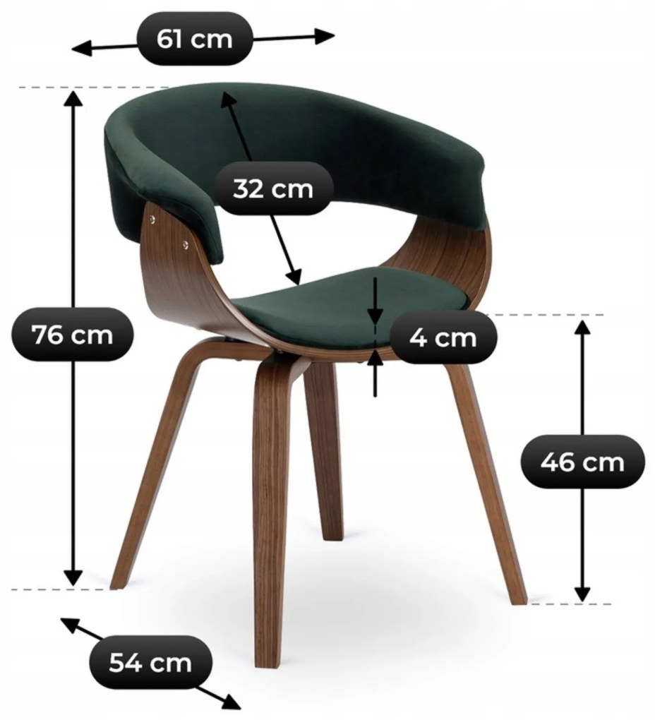 Krzesło Tapicerowane Z Drewna Giętego Do Jadalni GARY Zielone/Orzech Welurowe Nowoczesne Loft