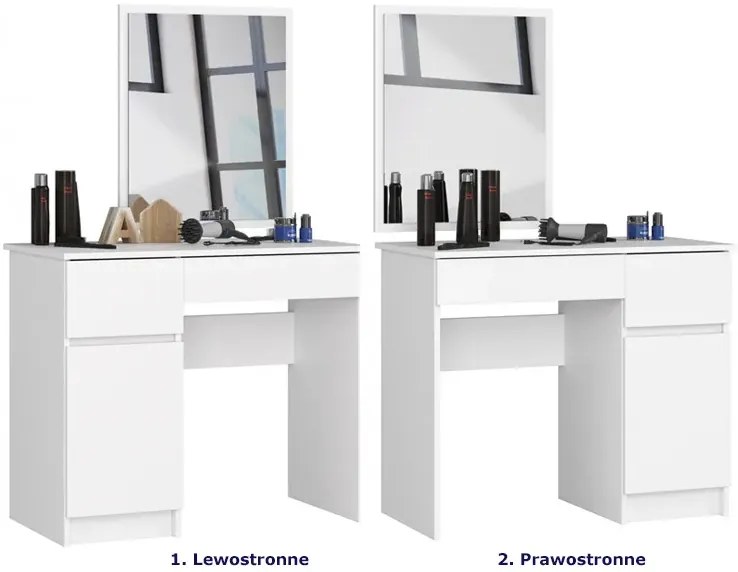 Białe biurko z toaletką z lustrem do sypialni lewostronne D9-D44