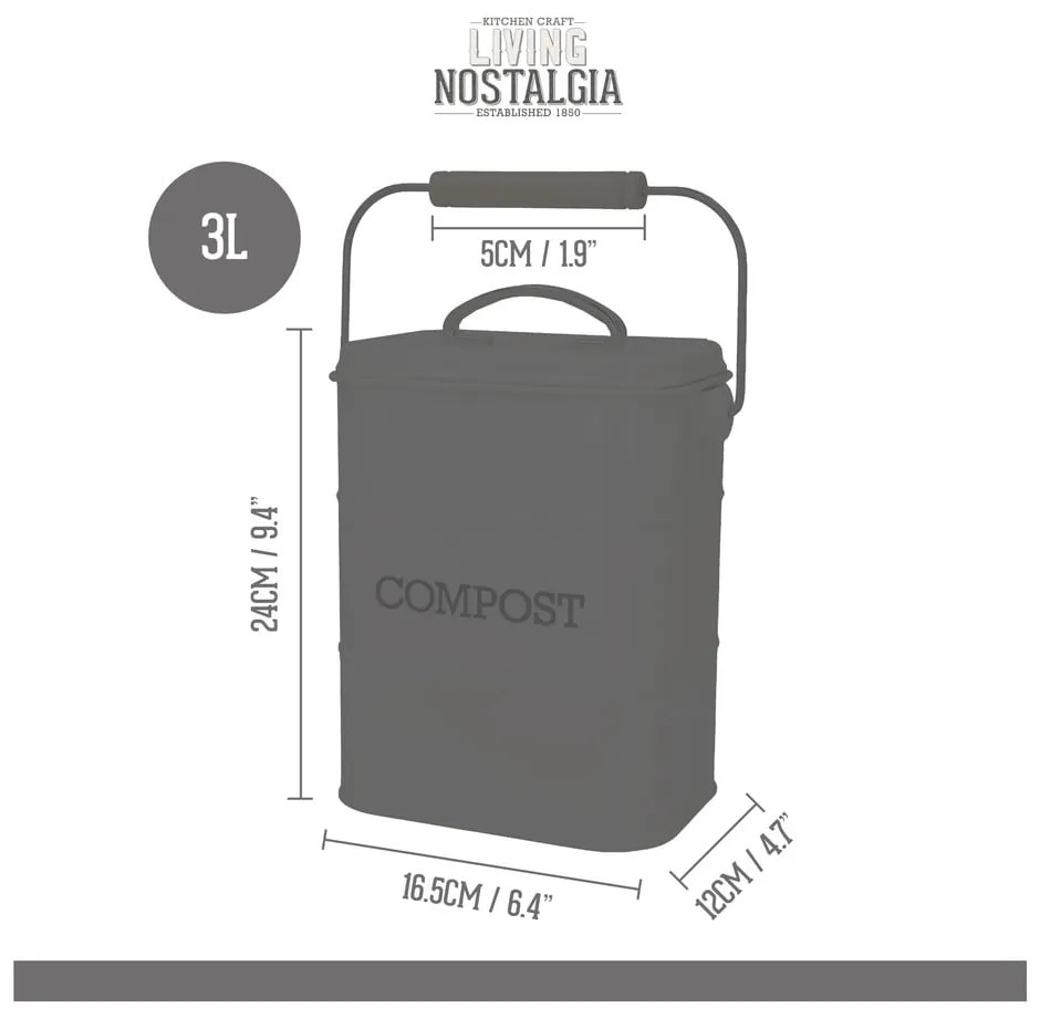 Szary pojemnik na odpadki organiczne Kitchen Craft Living Nostalgia,3 l