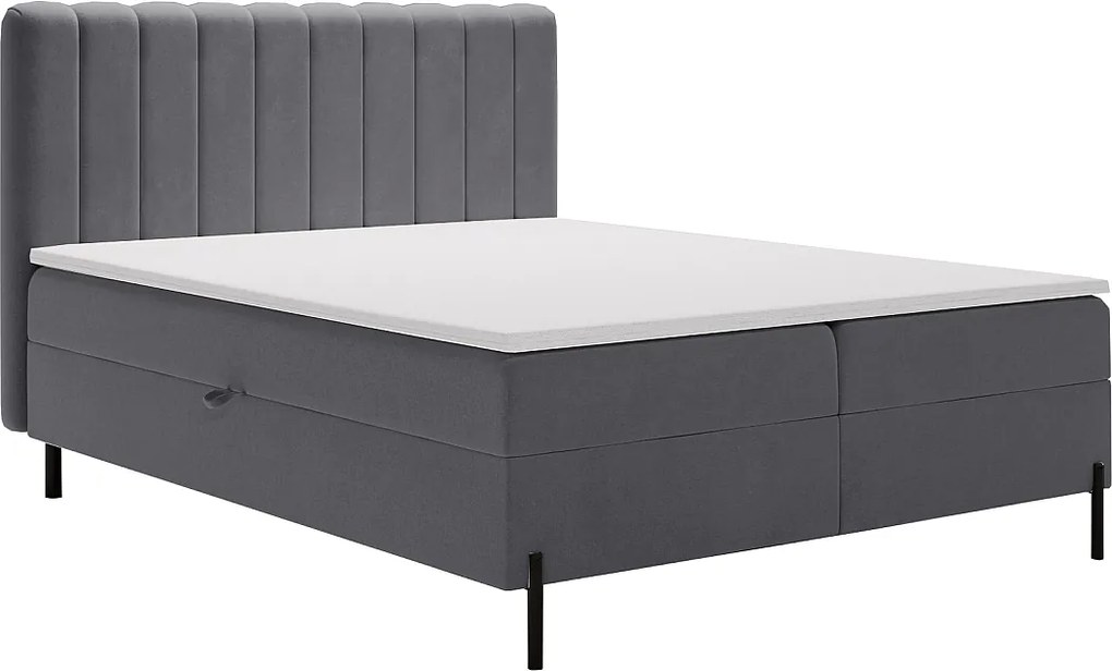 Emporius Florence Box łóżko z materacem 180x200 - pojemnik, topper - łóżko dwusobowe 180x200 cm, nowoczesny styl - tkanina aksamitna, szary (Komodo 21)