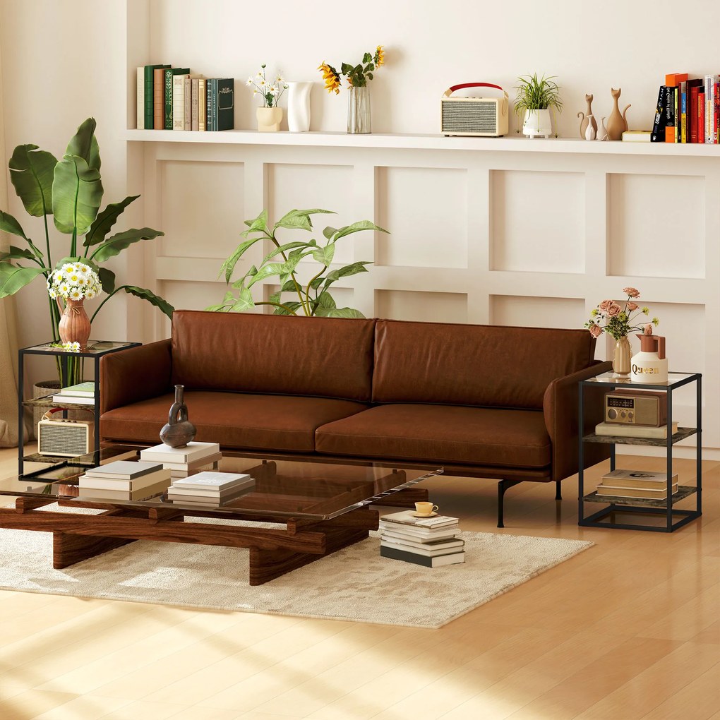 HOMCOM Zestaw 2 Stolików Pomocniczych z Szkła, 3-Poziomy, Metalowa Rama, do Salonu, Sypialni, Brąz