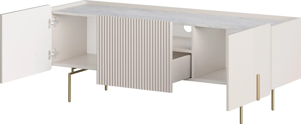 Szafka RTV Malmi 150 cm - kaszmir / crema bianca / złote nóżki