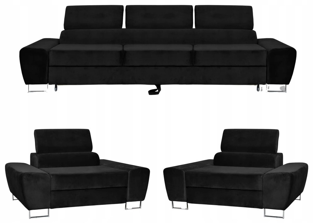 Zestaw mebli wypoczynkowych salon Bosso Sofa 3os fotele czarne Family Meble