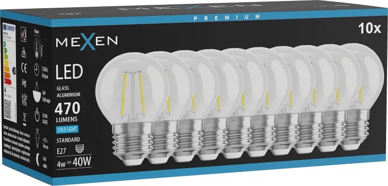 Mexen Vintis 10x żarówka filament LED E27, G45, 4W, Zimna - 6500K, 470 lm, clear - L156-E27-0465-00x10
