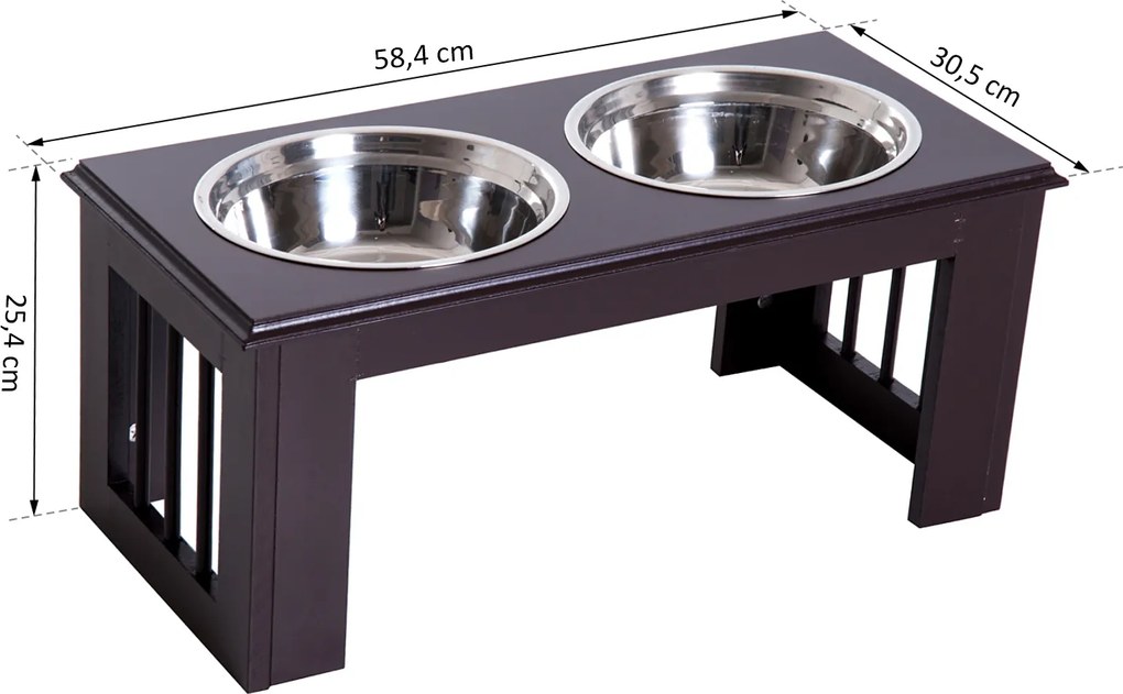 PawHut® Stojak na Miski dla Psa Kota Podwyższony 2 Miski Stal Szlachetna Płyta MDF Kawowy | Aosom.pl