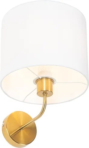 Klasyczna lampa ścienna złota z abażurem z tkaniny w kolorze białym - Cas