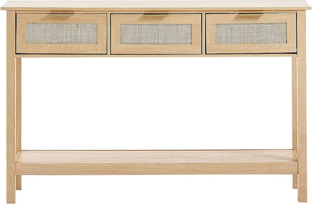 Rutynowy Stolik konsolowy SucceBuy z 3 Szufladami i drzwiami Przesuwnymi, Wykończenie Naturalne