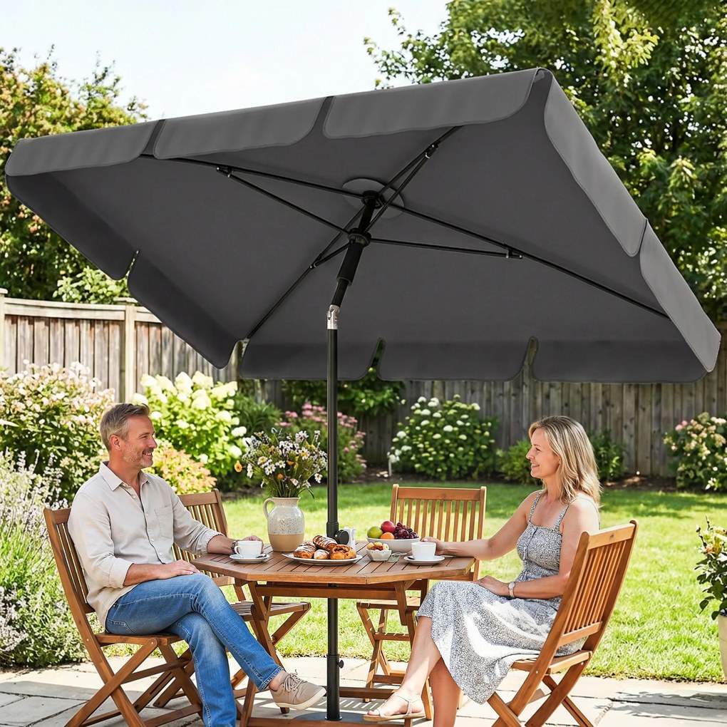 Outsunny Prostokątny parasol balkonowy z 3-stopniowym nachyleniem, korbowy parasol plażowy z 8 rozpórkami, 183x122x222 cm, ciemnoszary | Aosom PL