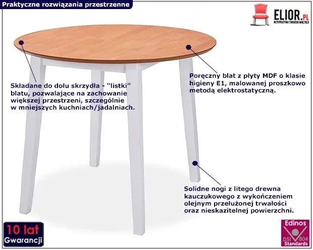 Okrągły stół składany Olesi - biały + brąz