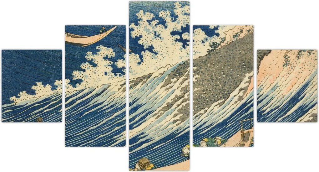 Obraz - Katsushika Hokusai, Fishing Boats at Choshi in Shimosa (Soshu Choshi) , reprodukcje (125x70 cm)