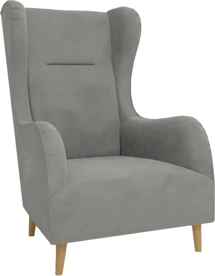 Jasnoszary aksamitny fotel typu uszak Carole – Ropez