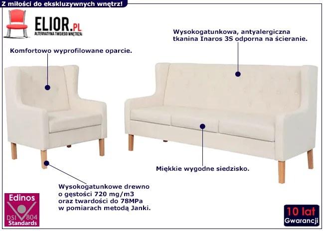 Kremowy zestaw wypoczynkowy - Vilson 3Q
