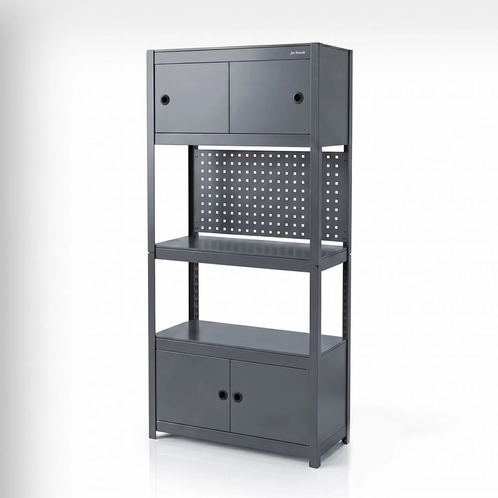 Regał metalowy z szafkami antracytowy, 1800x800x420 mm: JOHNNY