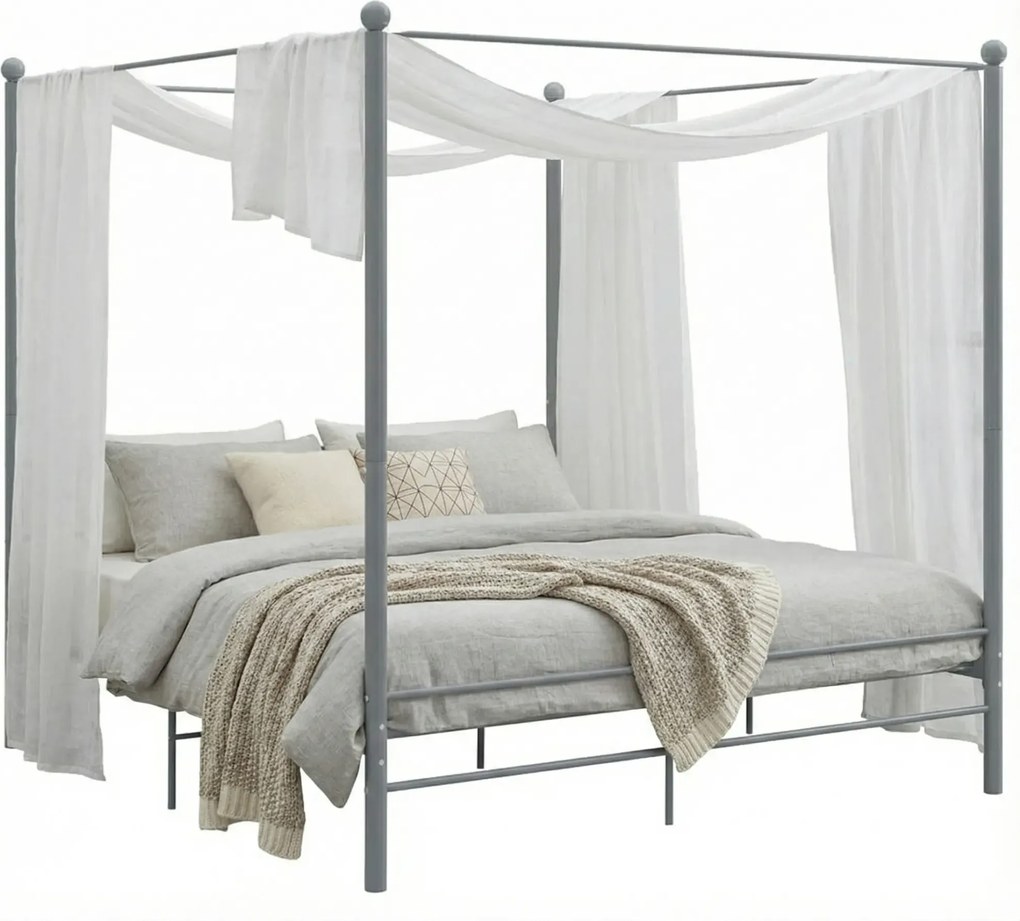 Szare metalowe łóżko dwuosobowe z baldachimem 200x200 cm M9-P42