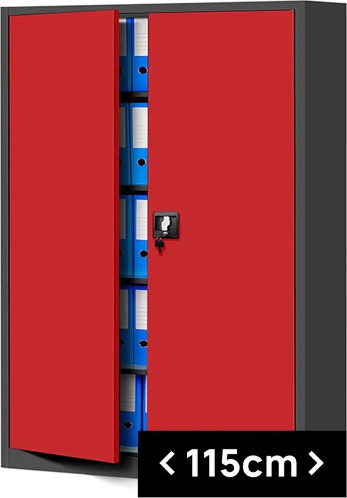 Szafa biurowa na akta szeroka Jan II 115x40x185 cm antracyt/czerwony