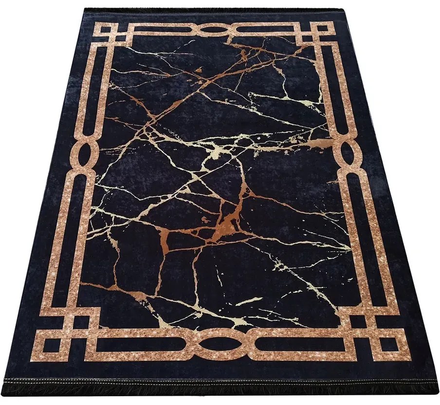 Dywan Ze Czarny Złotymi Wzorami M6-F11