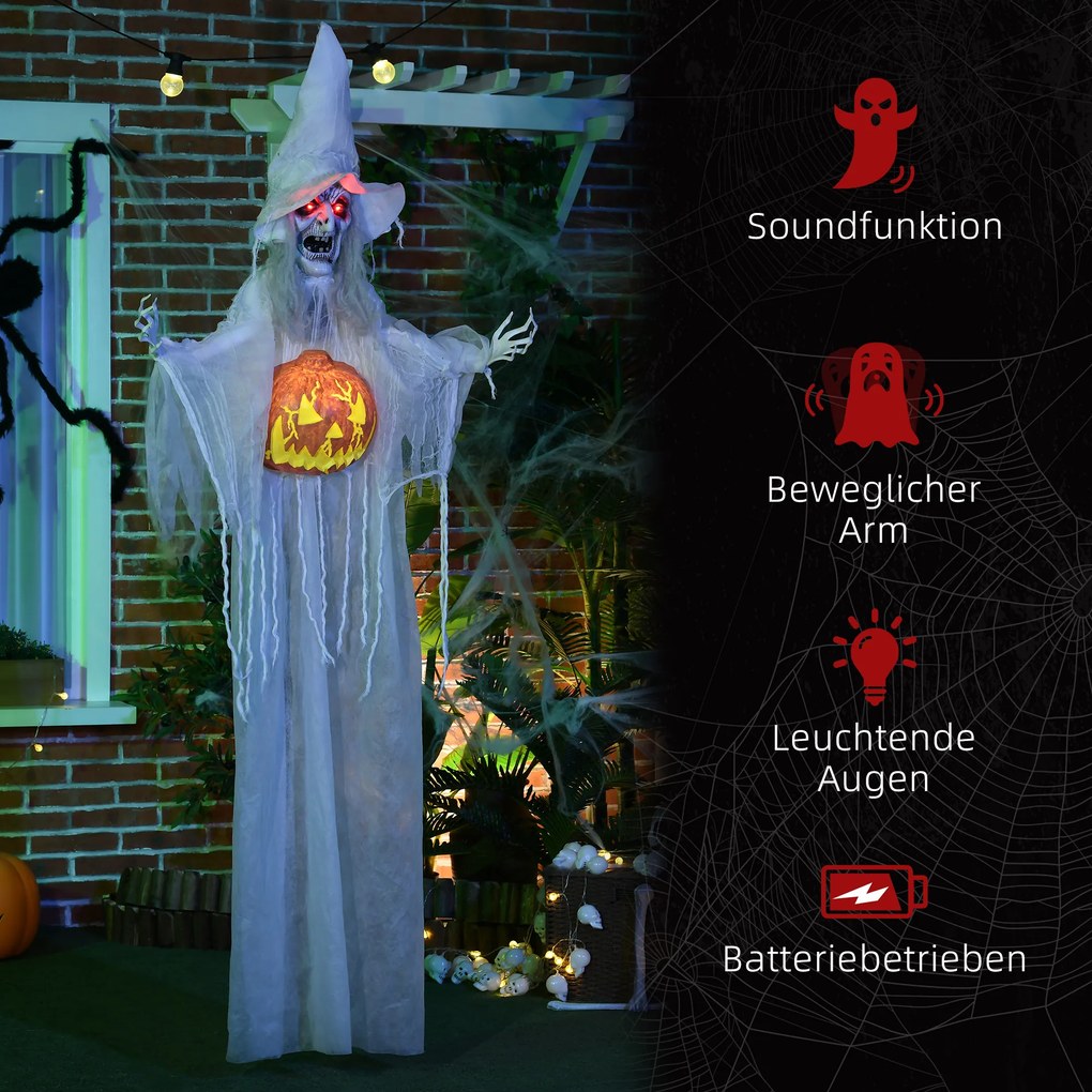 HOMCOM Duch na Halloween, Dekoracja na Halloween, Funkcja dźwięku, z czujnikiem ruchu i światłami LED, 60 cm x 18 cm x 183 cm