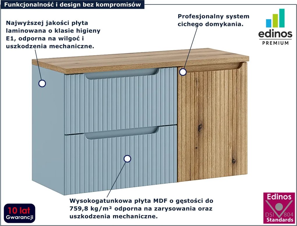 Niebieska wisząca szafka pod umywalkę z koszem na pranie C9-T89