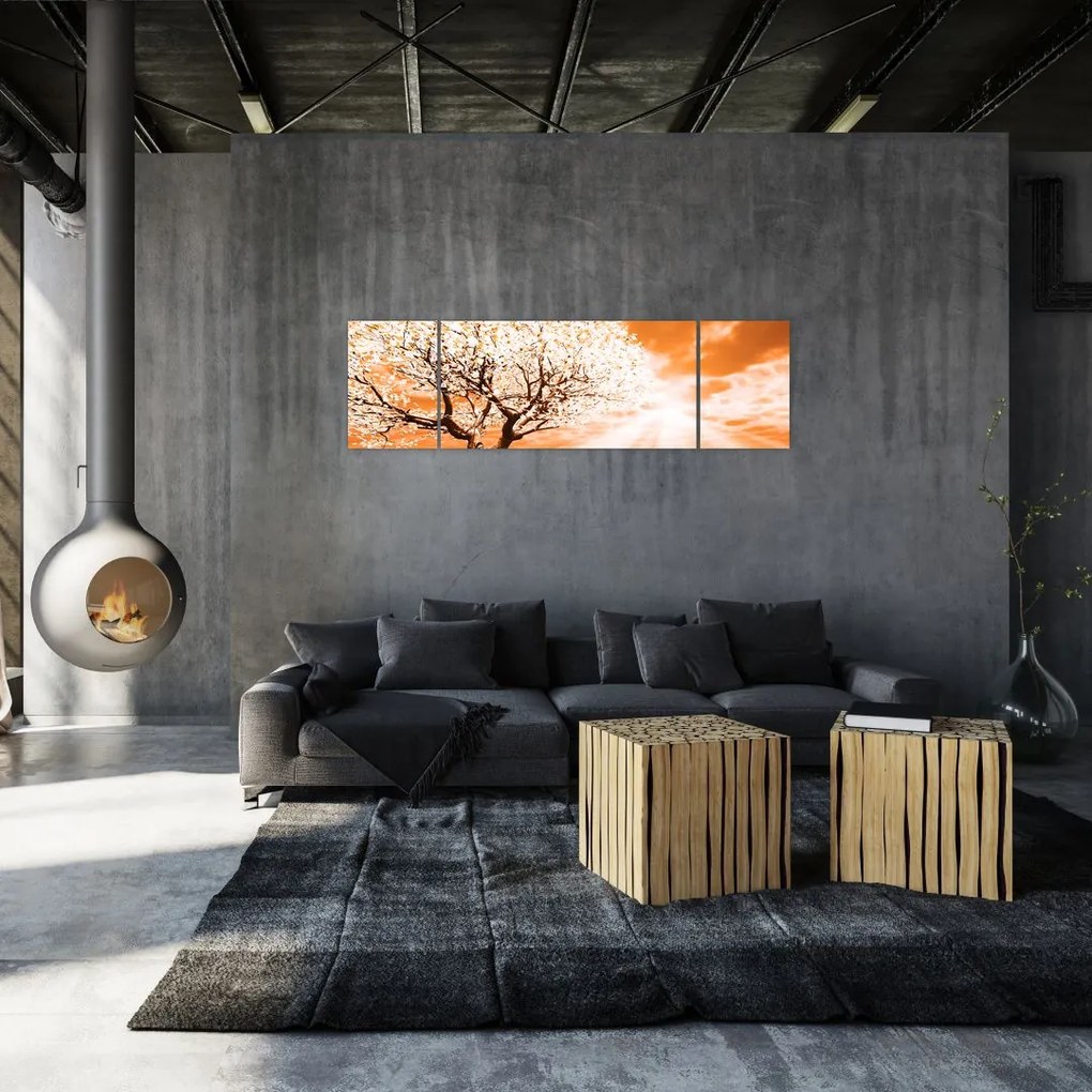 Pomarańczowy obraz drzewa (170x50 cm)