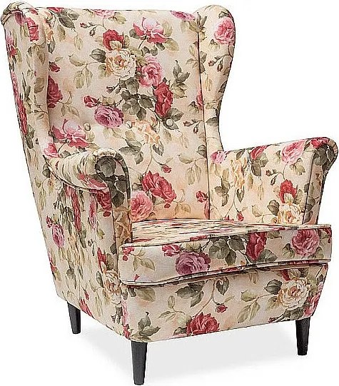 Fotel uszak LORD kwiaty/beżowy