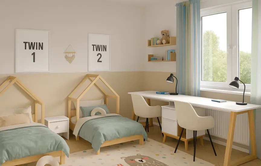 Białe duże podwójne biurko z regałem i szufladami - Olenako 17X