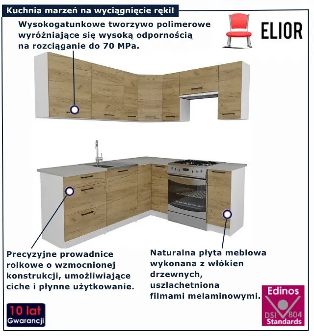 Narożny zestaw mebli kuchennych dąb craft - Hemi