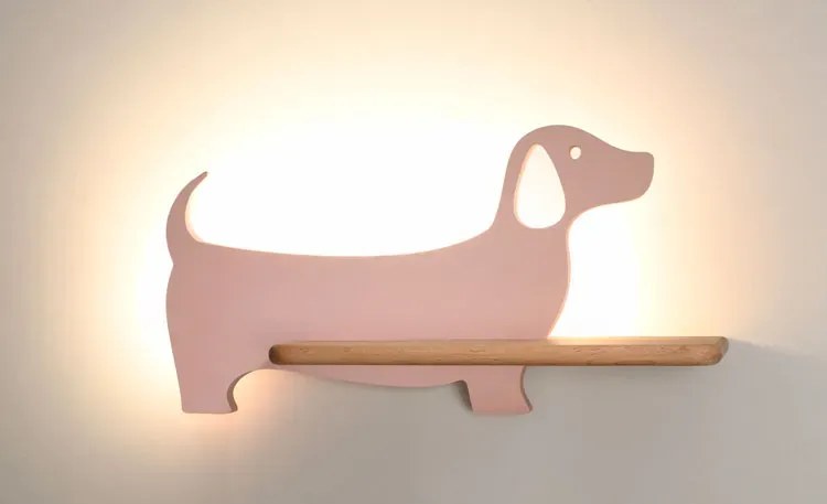 Różowy w kształcie kinkiet dziecięcy pieska z wtyczką F3-K48