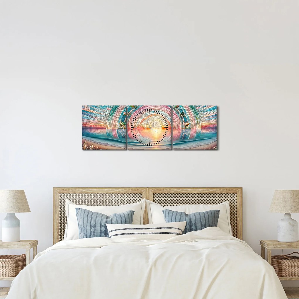 Obraz – Mozaika zachodzącego słońca (z zegarem) (90x30 cm)