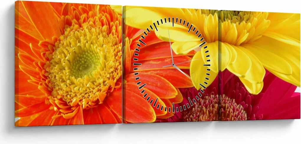 Obraz - Kwiaty Gerbery (z zegarem) (90x30 cm)