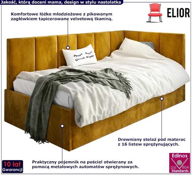 Musztardowy tapczan z oparciem 120x200 - Golones 5X
