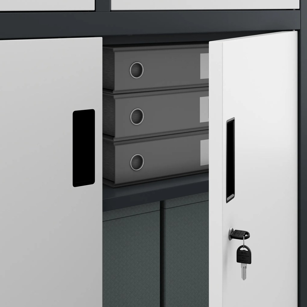 Biurowa szafa metalowa z sejfem na akta i dokumenty FILIP, 900 x 1850 x 400 mm, antracytowo-biała