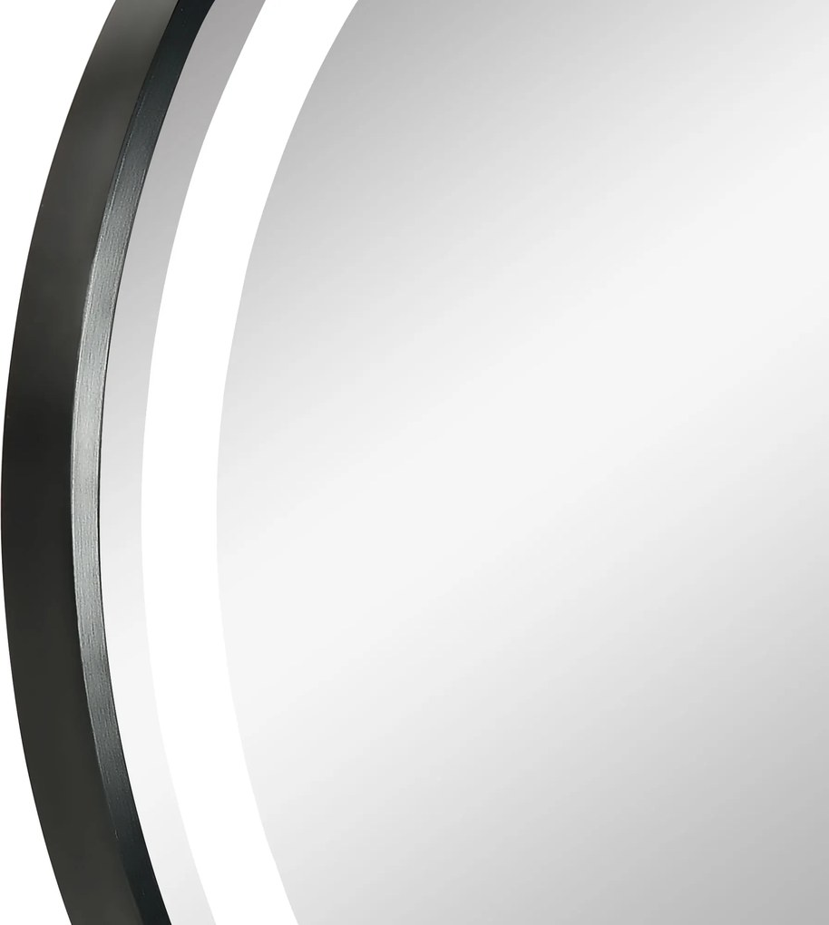 kleankin Lustro Łazienkowe z Oświetleniem LED, Regulowana Jasność, 3 Kolory Światła, Metalowa Rama, Ø60 cm, Czarne