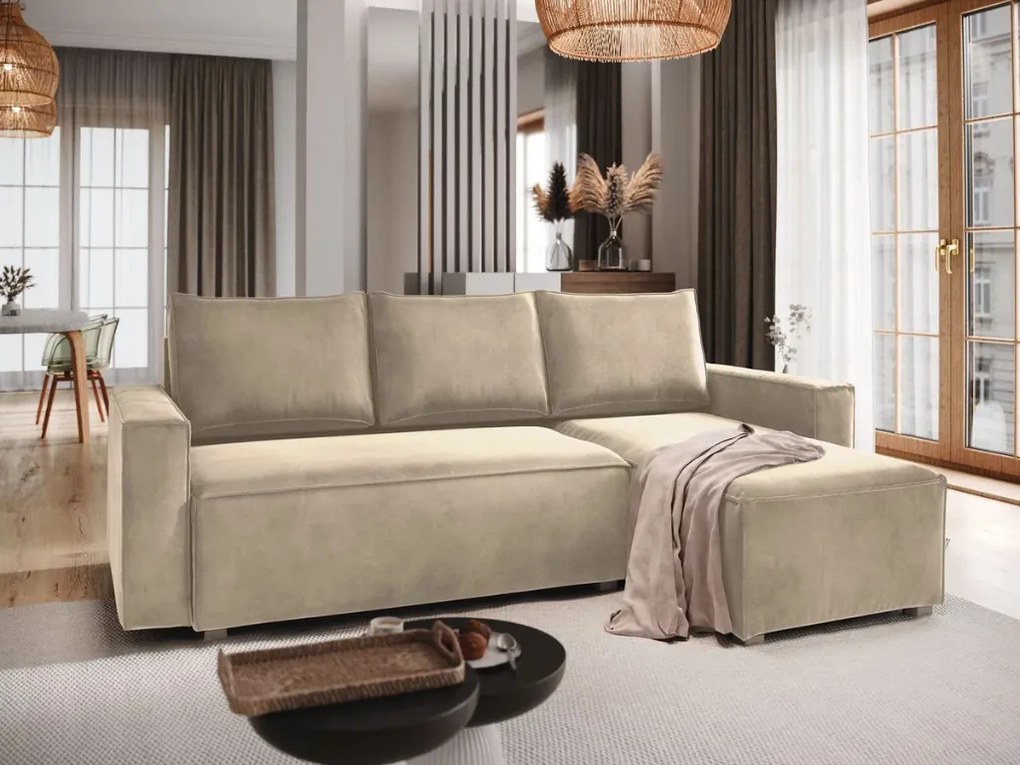 Rozkładana narożna sofa CAVELO, beżowa, uniwersalna