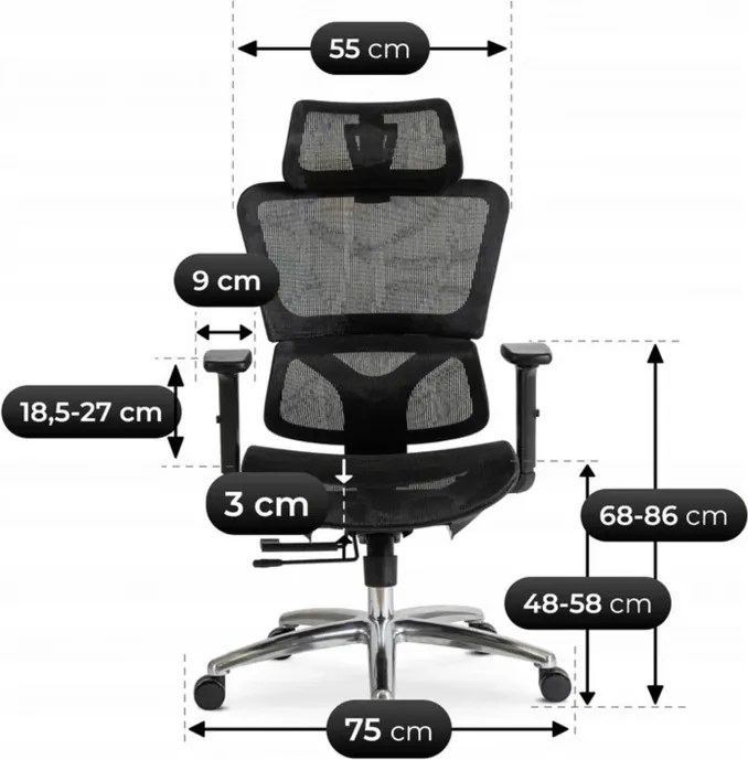 Fotel Biurowy Ergonomiczny Obrotowy ROYAL Czarny Nowoczesny