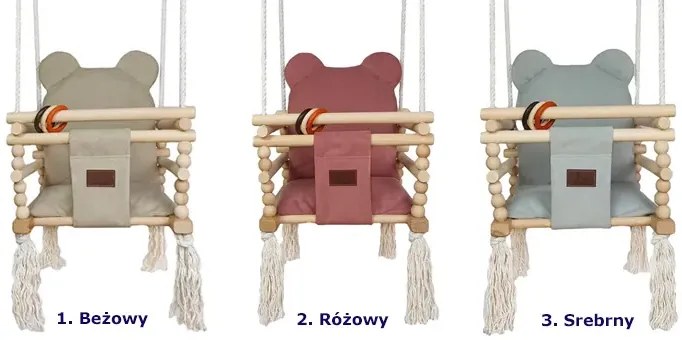 Różowa huśtawka dla dziecka z welurowym oparciem N4-E33