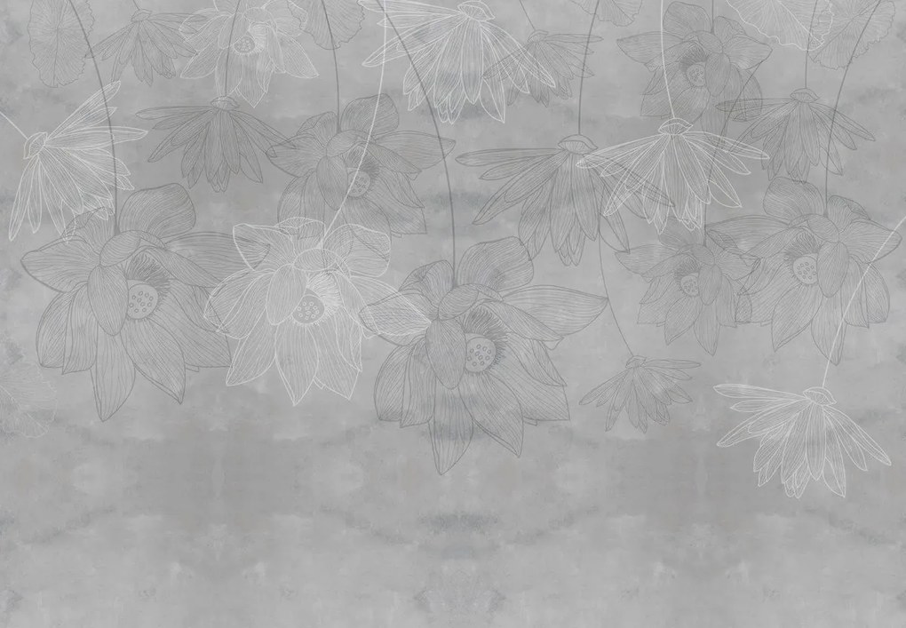 Fototapeta - Ilustracja kwiaty na betonie (196x136 cm)
