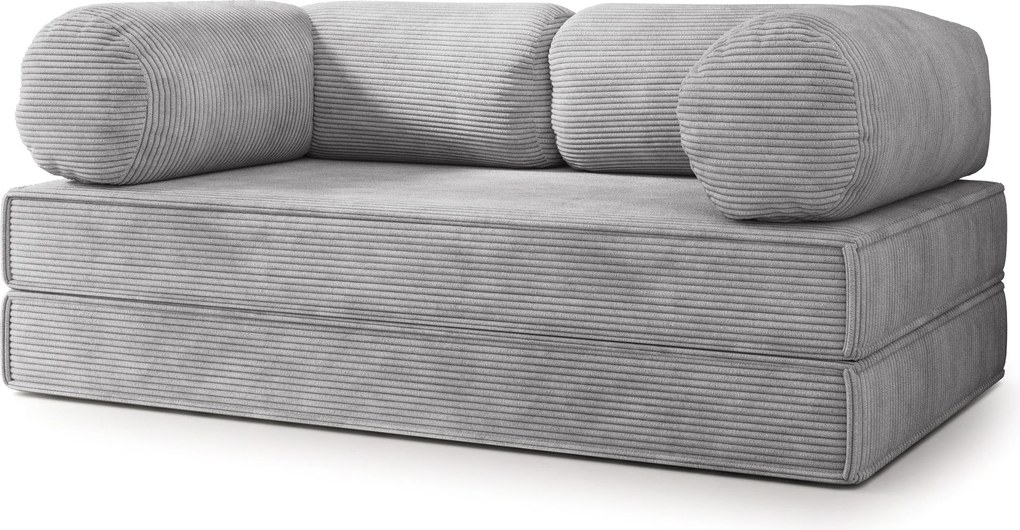 Masseno Sofa piankowa ALVIO z funkcją spania, Kanapa z pianki do salonu, Bezmontażowa, Tkanina sztruksowa – Jasnoszary POSO 55