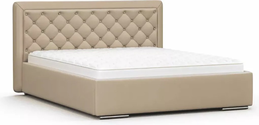 Łóżko ze stelażem Usilia 160x200 - dwuosobowe łoże tapicerowane w stylu chesterfield z pikowanym zagłówkiem w tkaninie do wyboru