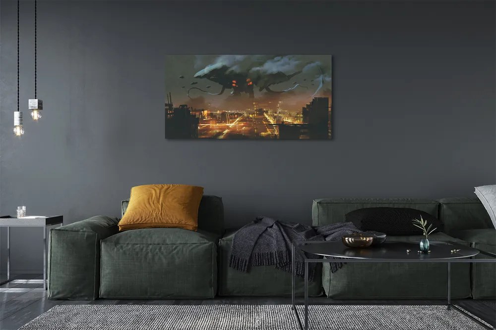 Duży obraz na płótnie Potwór w Mieście Nocą