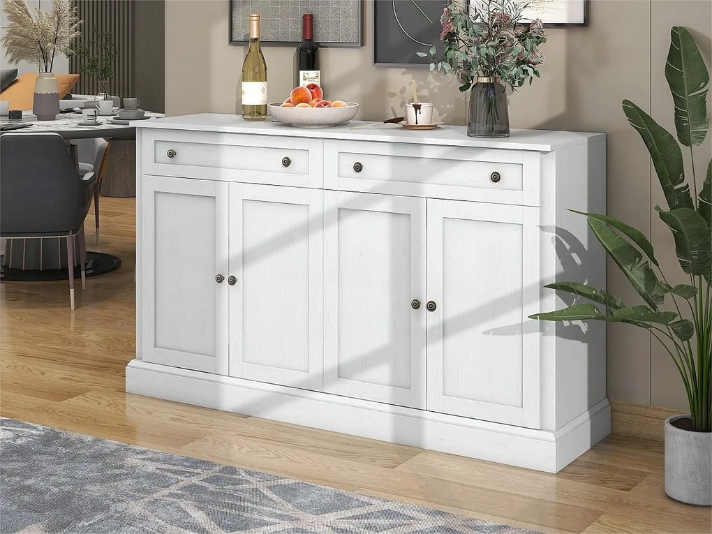 Buffet z 4 drzwiami i 2 szufladami - drewno - wysokość 150cm - Biały antyczny