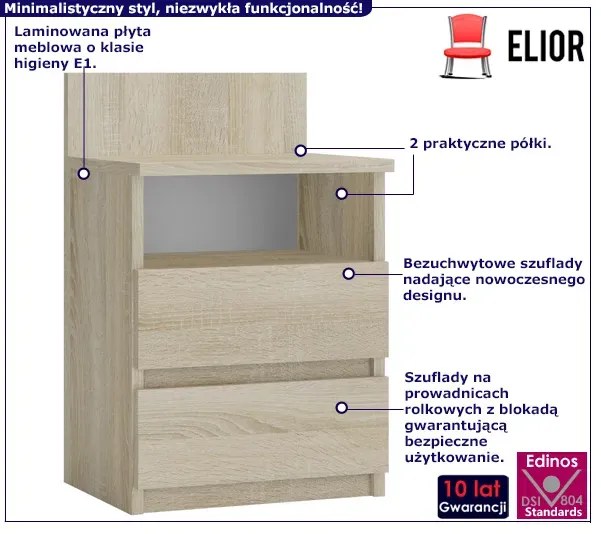 Szafka Nocna Z 2 Szufladami Dąb Sonoma Skania 28X