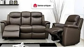 Kanapa skórzana 3-osobowa EVASION z funkcją relax - brązowy