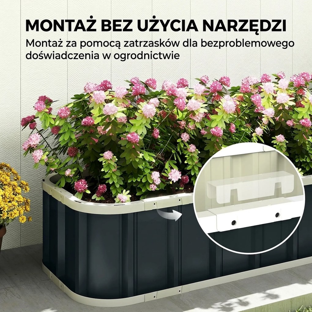 Outsunny Grządka podwyższona stalowa, skrzynia do sadzenia z zatrzaskami, zagięta krawędź, inspekt 136 x 52 x 31 cm Ciemnoszary | Aosom PL