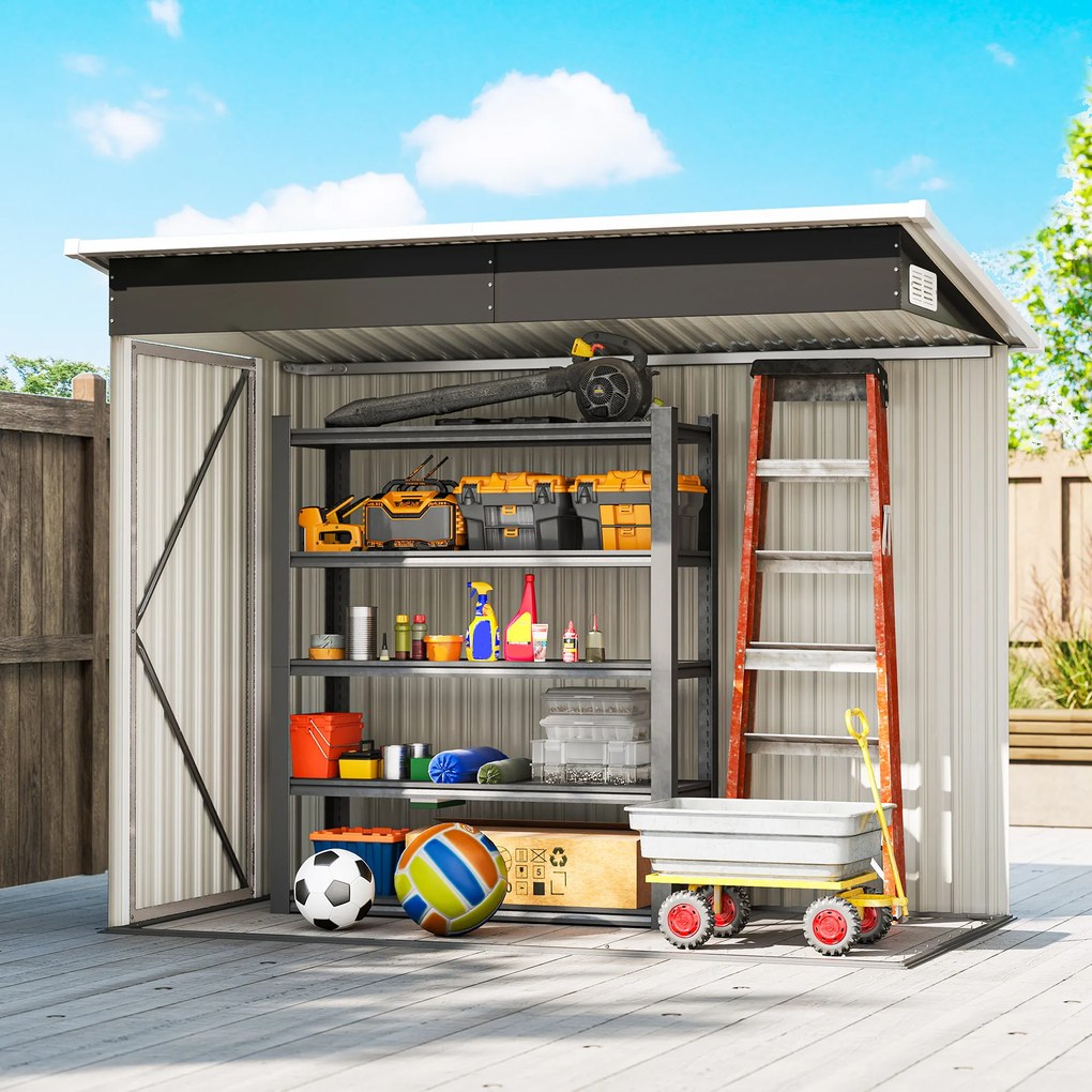 Outsunny Metalowy domek narzędziowy 2,68 m², zamykany schowek z 3 drzwiami, wentylacja, dach jednospadowy, rękawice | Aosom PL