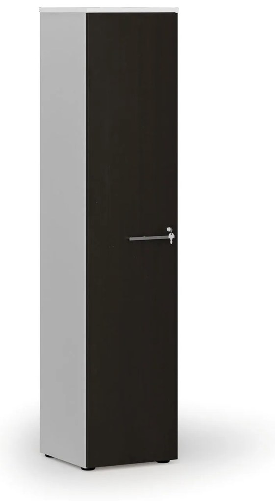 Szafa biurowa wąska PRIMO WHITE, 400 x 420 x 1781 mm, biały/wenge