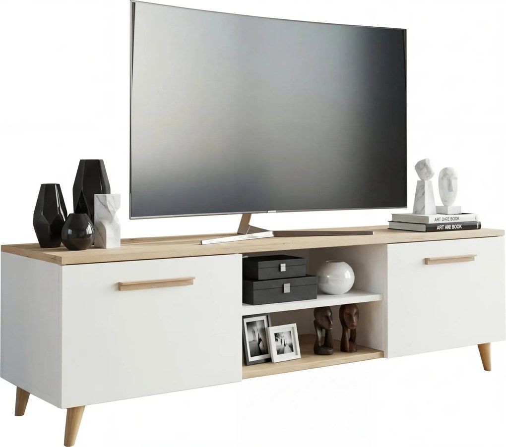 Biała Skandynawska Szafka Rtv Na Nóżkach P2-H00