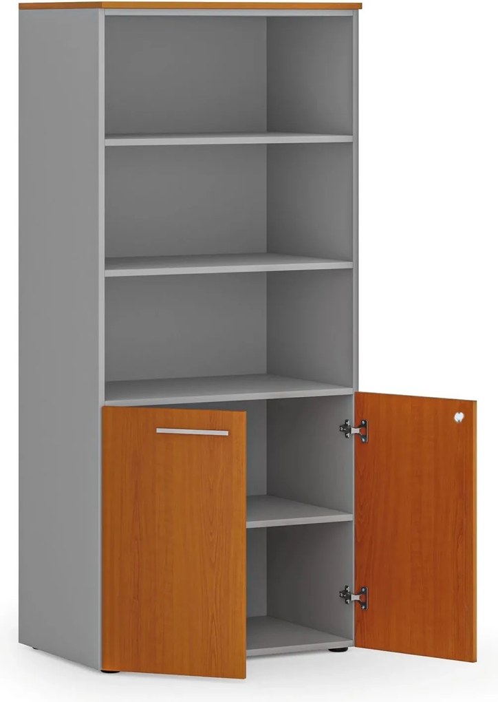 Szafa biurowa z drzwiami niskimi PRIMO GRAY, 800 x 500 x 1781 mm, szary/czereśnia