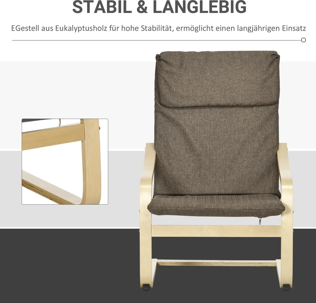 HOMCOM Fotel Relaksacyjny Brązowy Lniany Pokrycie z Drewnianym Stelażem Komfortowe Siedzisko z Podłokietnikami | Aosom PL